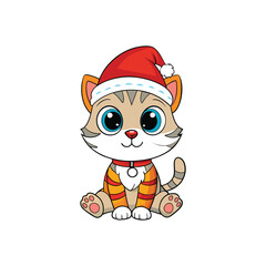 Christmas Baby Cat Vector Illustration with Santa Hat

