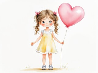 Fototapeta premium Romantic watercolor portrait of a girl holding flowers, ideal for greeting cards, invitations, or love-themed design projects.