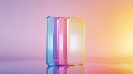 Three colorful smartphones on gradient background.