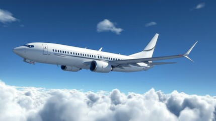 Obraz premium White Passenger Jet Airplane Flying Above a Blanket of Fluffy White Clouds on a Bright Sunny Day