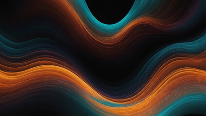 Obraz premium Vibrant orange teal white psychedelic grainy gradient color flow wave on black background, music cover dance party poster design
