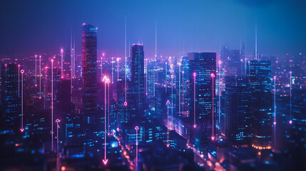 Obraz premium smart, digital, city, connection, network, innovation, Smart digital Innovation city with connection network reciprocity over the cityscape. of future smart wireless digital city and social media netw