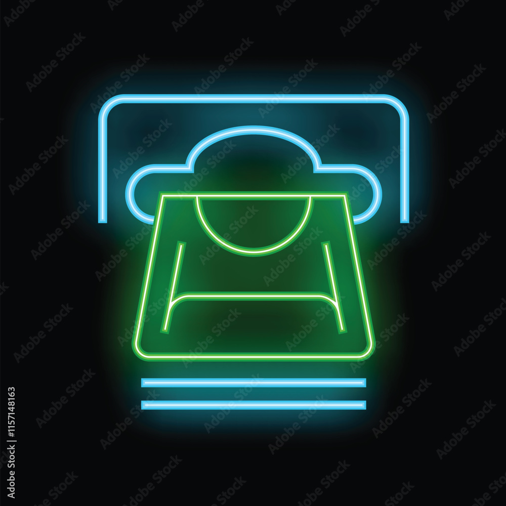 Poster Neon glowing icon of cloud computing data storage system with server and cloud symbol