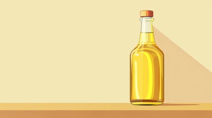 Elegant Bottle of Oil on Table Against Color Background with Negative Space