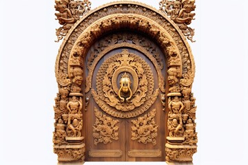 Ornate Wooden Door Carving,  Intricate Asian Design
