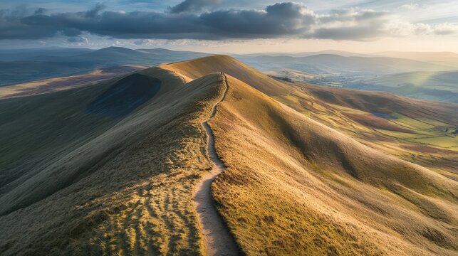 Breathtaking Vista of Rolling Hills at Sunset: A Serene Nature Path