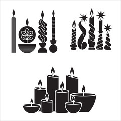 set of vector black candles silhouette