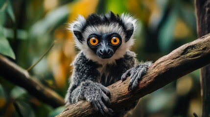 Fototapeta premium Magnificent Lemur Portrait: A Close-Up Encounter with Nature's Wonder