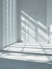 Obraz premium Sunlight shines through the window into the white minimalist interior space