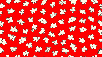 Popcorn seamless pattern on bright red background. Popcorn cute cartoon style. Vector illustration
