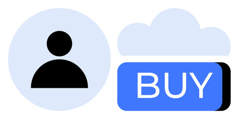 User profile icon, cloud symbol, and blue buy button. Ideal for e-commerce, cloud services, user profiles, digital transactions, online shopping, internet-based platforms, tech services. Line