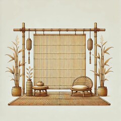 illustration of a chair with bamboo mat