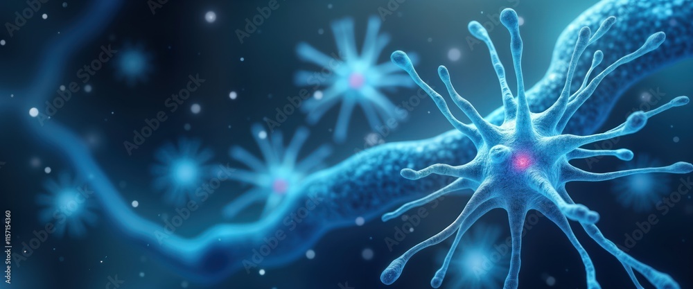 Leinwandbilder 3d illustration of neurons. complex network of glowing blue nerve cells. intricate structures displa
