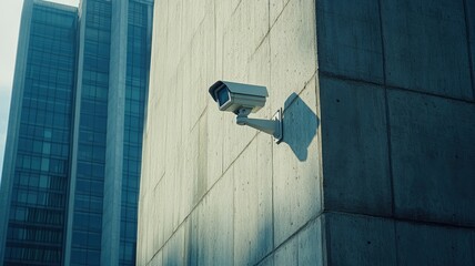 High-definition surveillance camera installed on urban building modern city photography daylight security technology