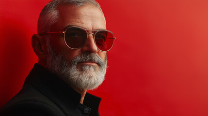 Obraz premium Fashionable senior man posing studio setting portrait photography vibrant background