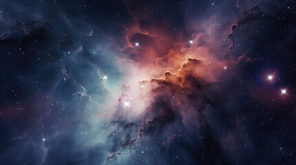 Fototapeta premium A close-up of a nebula showcasing intricate details of gas formations and glowing stars, floating in the emptiness of space