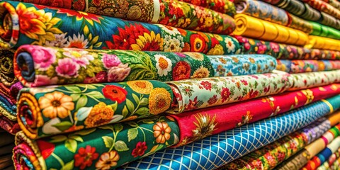 Colorful Floral Fabric Close-Up, Textile Shop,  Boutique Fabrics, Printed Cotton,  Spring Summer Fabrics