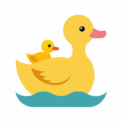 baby duck on back of mom during summer on water