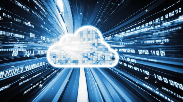 Cloud computer and online data storage with tacit intelligent sharing software . Concept of smart digital transformation and technology disruption that changes global trends in new information era .