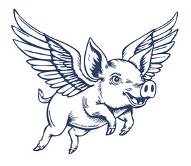 Piglet with wings. Flying pig. Vector isolated illustration