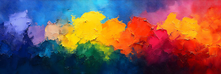 Fototapeta premium Vibrant Hues, An Impasto Oil Painting of Joyful Colors, Evoking Feelings of Happiness and Serenity Through Bold Brushstrokes and Textured Layers.