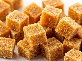 Demerara Golden Brown Sugar Cubes: Macro Bird's Eye View Photography - Sweet Texture & Crystals