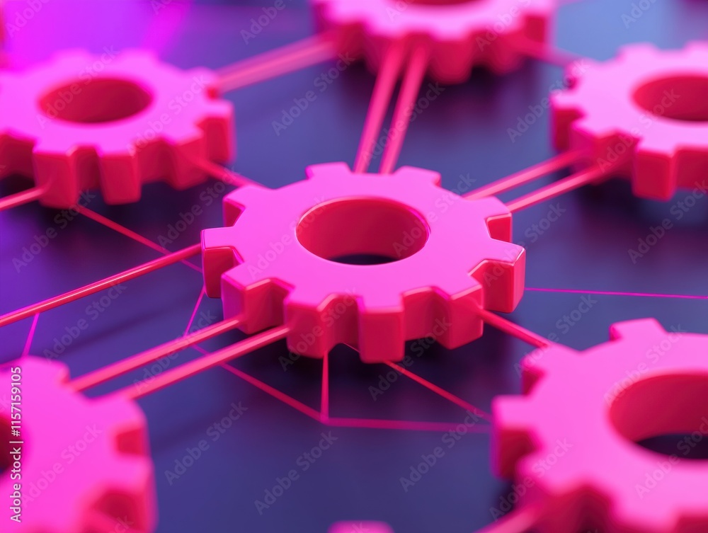 Aufkleber Pink gears network representing problem solving and teamwork