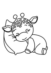 Illustration of a baby giraffe sleeping, a sketch for children to learn to color