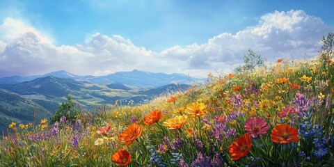 Stunning wild flower thriving on a hillside, showcasing the beauty of wild flowers in their natural habitat, adding vibrant colors and charm to the picturesque landscape of wild flowers.