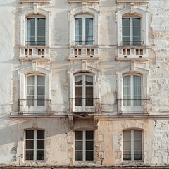 Obraz premium facade of old stone building unfinished frontal view.