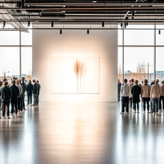 Tableau blanc dans une galerie au milieu de la foule