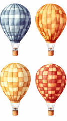 Obraz premium Watercolor Hot Air Balloons Soar High Above, Drifting Gently on the Wind with Graceful Elegance.