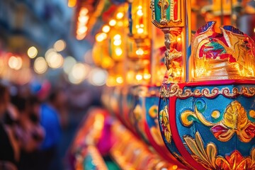 Fototapeta premium Vibrant festival lights illuminate intricately designed decorati