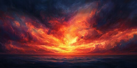 Fototapeta premium A dramatic dark and cloudy summer evening sunset creates a moody atmosphere, showcasing the beauty of nature during a summer evening sunset filled with rich colors and dynamic skies.