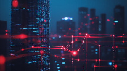 Naklejka premium Smart digital Innovation city with connection network reciprocity over the cityscape. of future smart wireless digital city and social media networking systems that connects people with in city