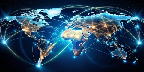 Global Network Silhouette Photography: Worldwide Data Transfer Visualization