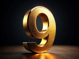 Golden Arabic Numeral 9, Black Background, Close-Up - Luxury, Elegant, Design Element