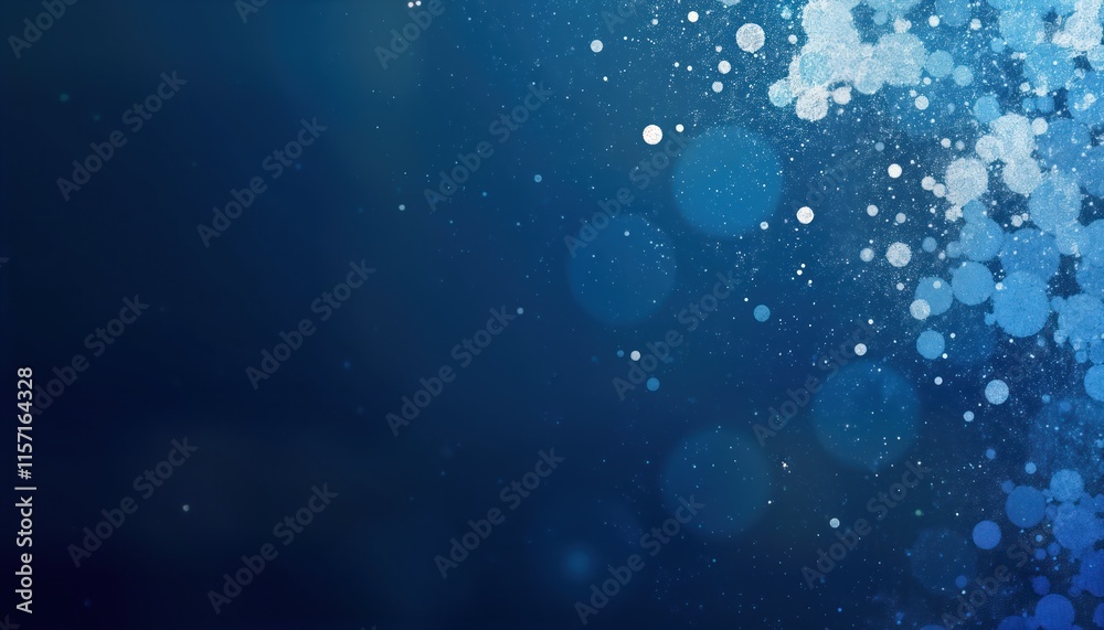 Poster Abstract dark blue background with light blue spots, bokeh. Generative AI design. Modern texture suitable for various decorative purposes. Blank space ideal for adding text graphics. Perfect for