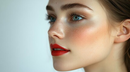 Stunning Woman with Red Lips and Perfect Makeup