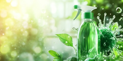 Hypochlorous Acid is an effective disinfectant targeting allergens, bacteria, and viruses, featuring a green space for an eco friendly touch and clear branding.