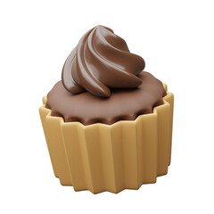 3d illustration of chocolate frosted cupcake