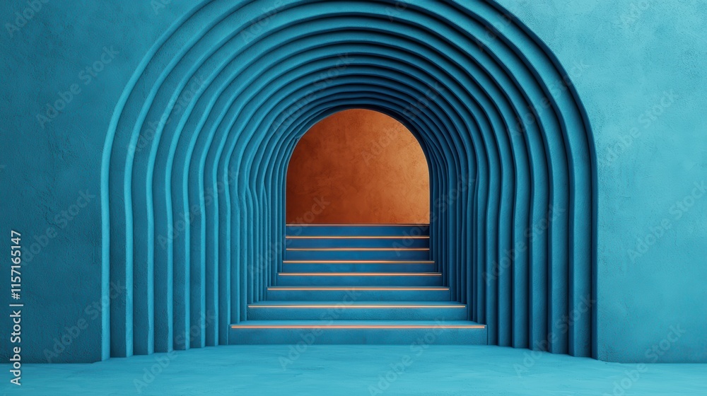 Aufkleber Lit pathway leading through tunnel of abstract challenges symbolizing solution