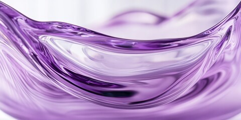 Close up of transparent glass featuring a vibrant violet jet of liquid, showcasing the elegance and fluidity of the violet liquid within the clear glass structure.