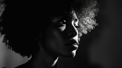 female silhouette close up in shadow with backlight.