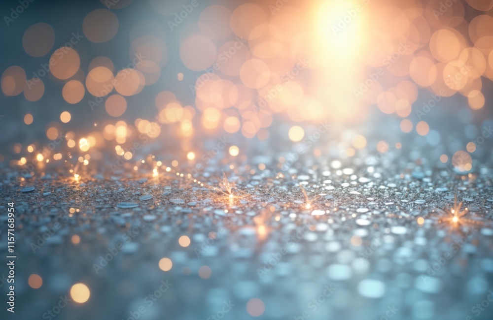 Poster abstract glitter background with light spots. shimmering silver surface with glowing light effects. 