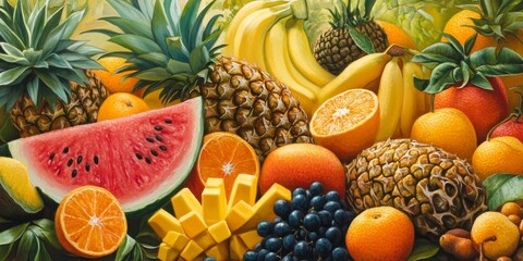 Tropical fruits like pineapples, papaya, watermelon, mango, orange, and banana showcase the vibrant essence of tropical flavors. These tropical fruits offer a delicious variety for any occasion.