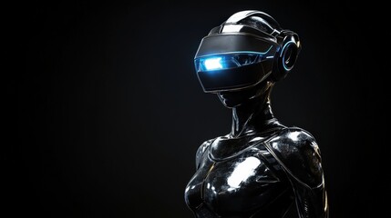 Cyborg woman in futuristic vr environment