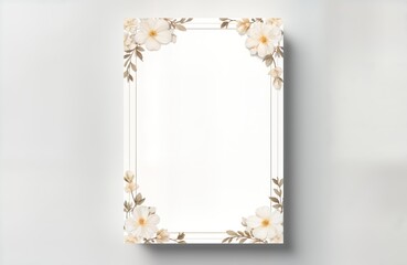 Blank white funeral flyer mockup. Subtle floral borders frame flyer. Soft shadows on light gray background. Elegant design for memorial event. Ideal for creating custom funeral announcements.