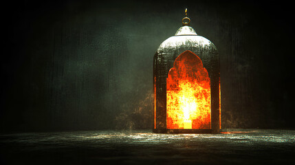 Glowing Lantern on Dark Surface, Mystical Ambiance, Festive Spirit, Hopeful Symbolism, Spiritual Enlightenment,  Ancient Craftsmanship Illuminates Night.