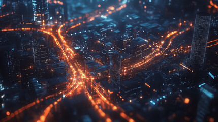 Obraz premium Smart digital Innovation city with connection network reciprocity over the cityscape. of future smart wireless digital city and social media networking systems that connects people with in city